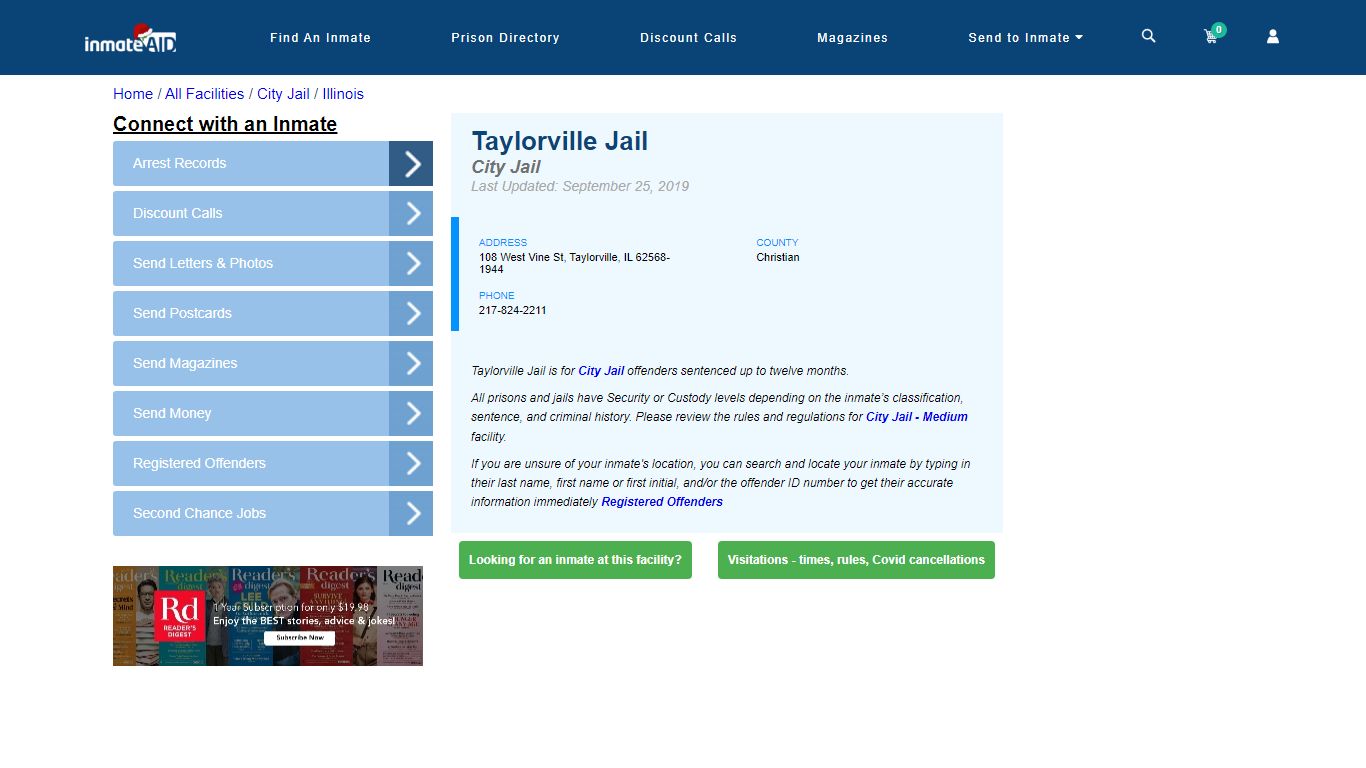 Taylorville Jail | Inmate Locator