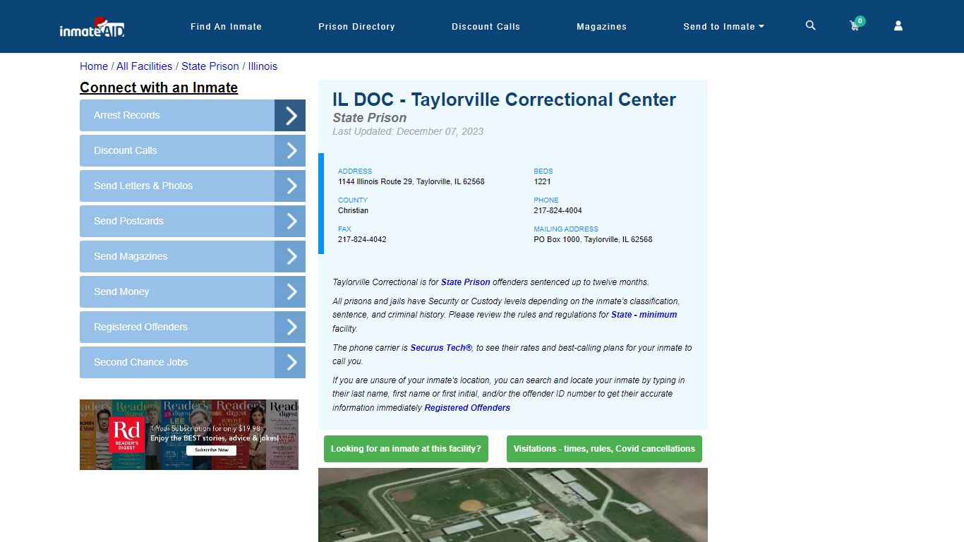 IL DOC - Taylorville Correctional Center & Inmate Search | Visitation ...